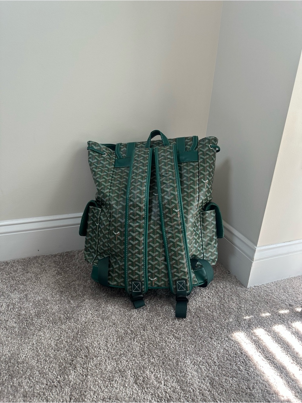 Green Patterned Men’s Drawstring Backpack - Picture 2 of 3